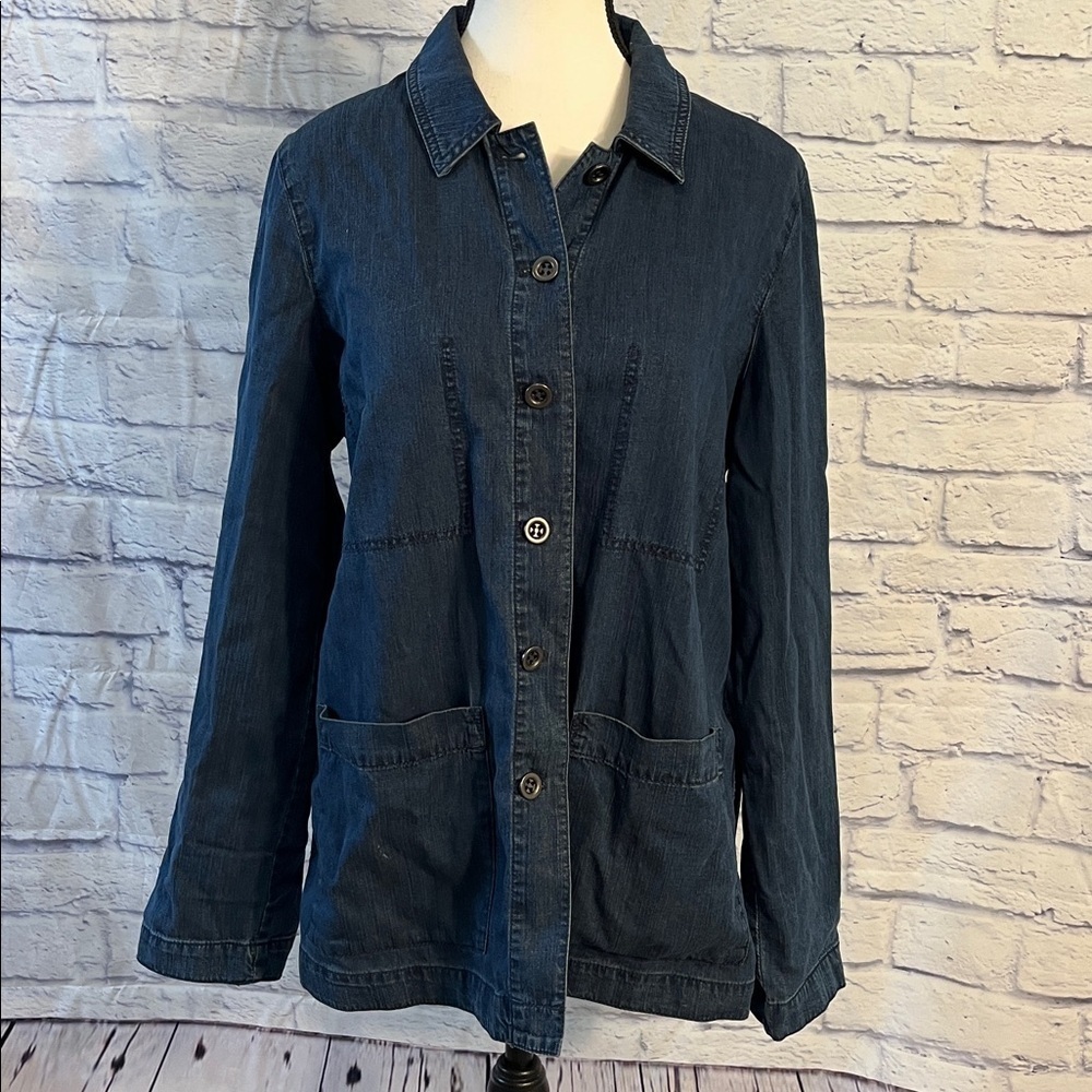 Eileen Fisher Lightweight Denim Jacket Button Down Tencel Organic Cotton Small